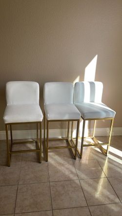 Set of 3 White and Gold Bar Stools