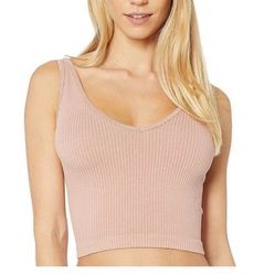 Free People Beige Ribbed Brami Crop Top