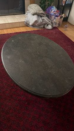 Oval Coffee Table with Wooden Pedestal Base