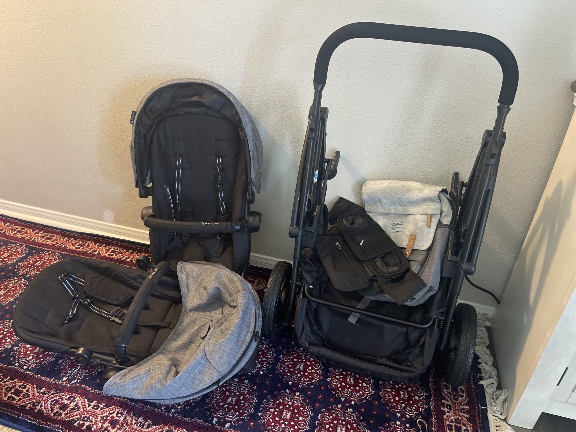 Double Stroller With Stroller Organizer And Diaper Bag