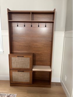 78" Tall Boho Hall Tree with Bench & Shoe Storage, 4-in-1 Mudroom Coat Rack