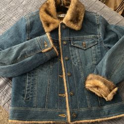 Feux Fur Lined Jean Jacket Fits Like a Size L