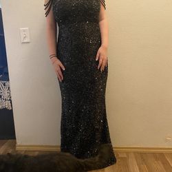 barely used long black dress, sequin