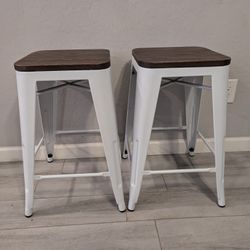 Wood Topped Metal Stools