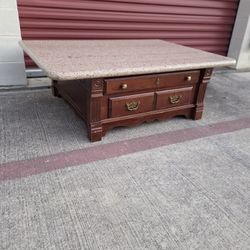Coffee Table With Granite Top And Two Drawers Of Storage