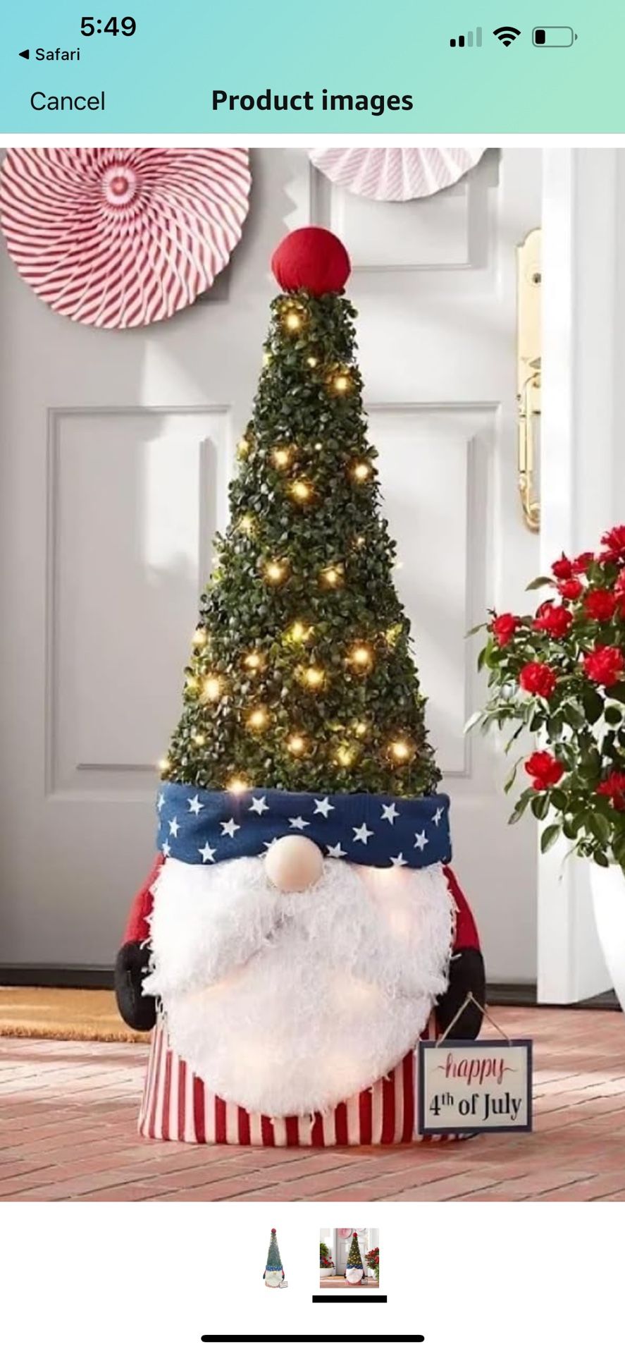 Member's Mark 40" Pre-Lit Americana Gnome Topiary