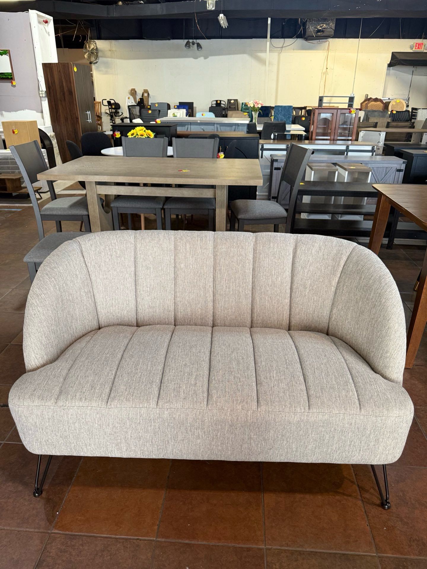 Modern Loveseat with Channel Stitched Backrest and Black Iron Hairpin Legs - 49.5'' Wide(Light Grey) π°199$