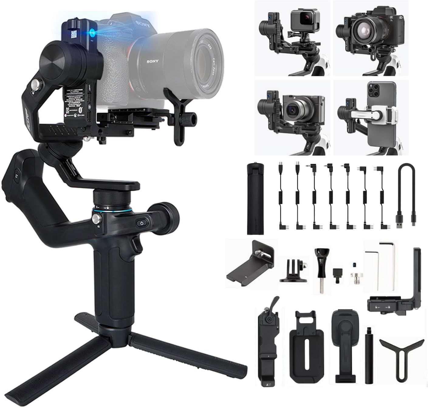 Feiyu SCORP-Mini-2 Handheld Gimbal 3-Axis Stabilizer w/AI Tracking for Mirrorless Camera and Pocket Camera like Sony, Canon, Nikon, Panasonic