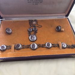 Vintage Italian Colonics 800 Silver Mother Of Pearl Cameo Set