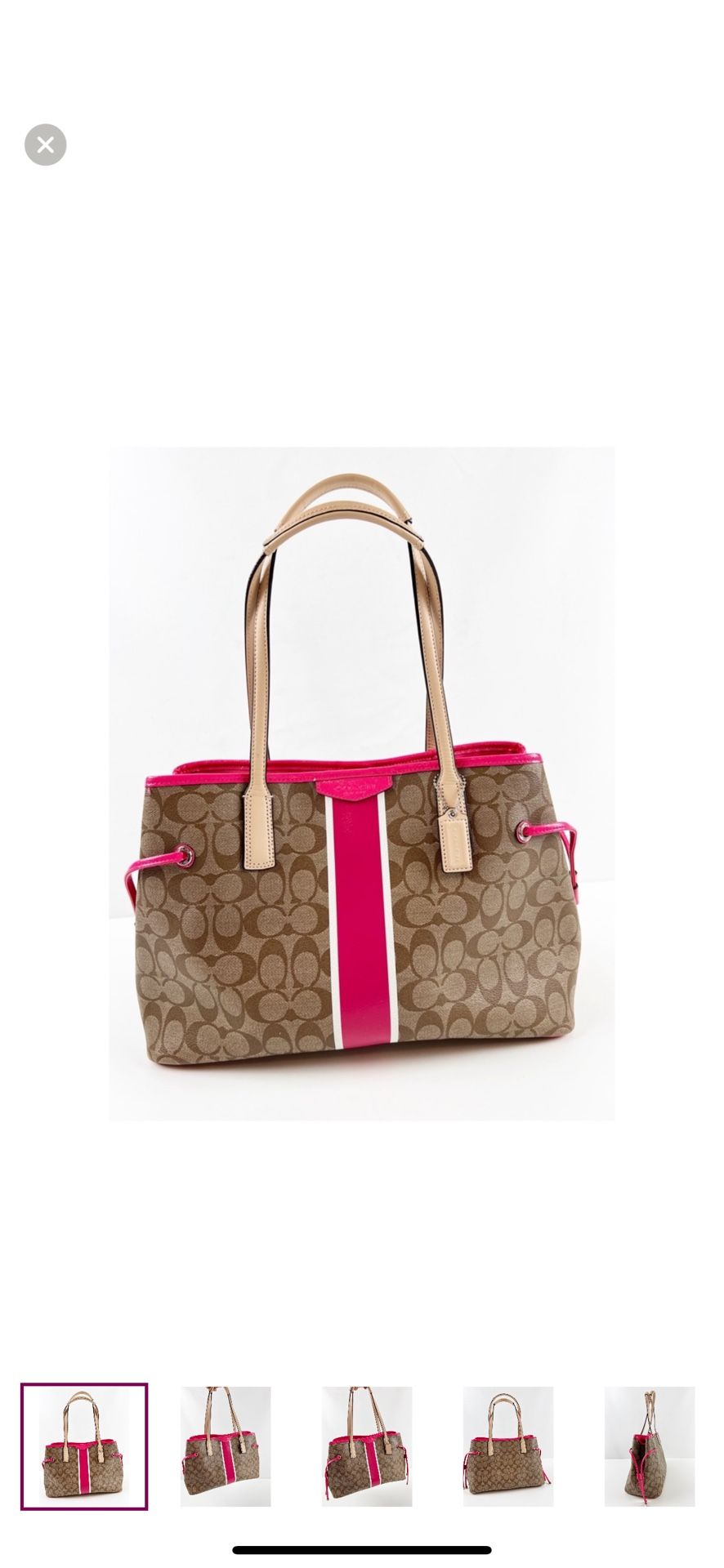 COACH SIGNATURE SHOULDER Striped SATCHEL TOTE Bag F29064 Khaki Pink Pomegranate