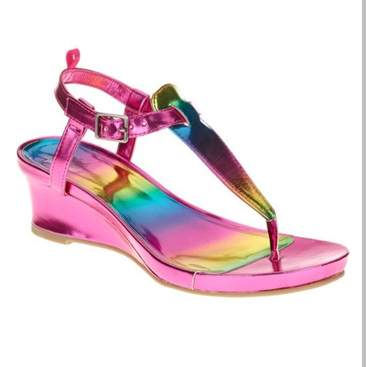 NEW W/O box, SHIMMERING RAINBOW, SHORT HEELED, SANDALS With Side Buckle