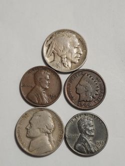 Antique U.S Coins - Five Cents , One Cent , Indian , Wheat Cent , Buffalo Nickel