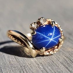 14K Yellow Gold 1.52ctw. Star Sapphire & Diamond Cluster Ring