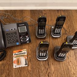 Panasonic (KX-TG9391T) 2-Line Corded/Cordless Phone & Answering System + 5 Handsets (KX-TGA939T) + 2 Extra Rechargeable Batteries