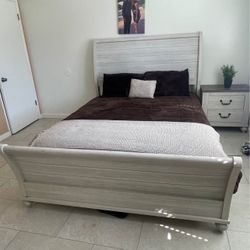 Queen Panel Bed with Mirror Dresser and Nightstand.