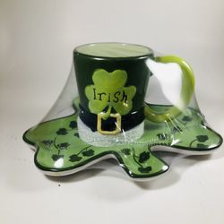Irish Mug With Shamrock Plate New In Rapper 