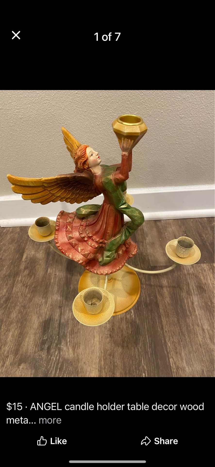 ANGEL candle holder table decor wood metal