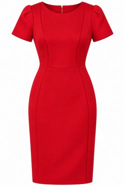 Red Short Sleeve Fitted Pencil Dress