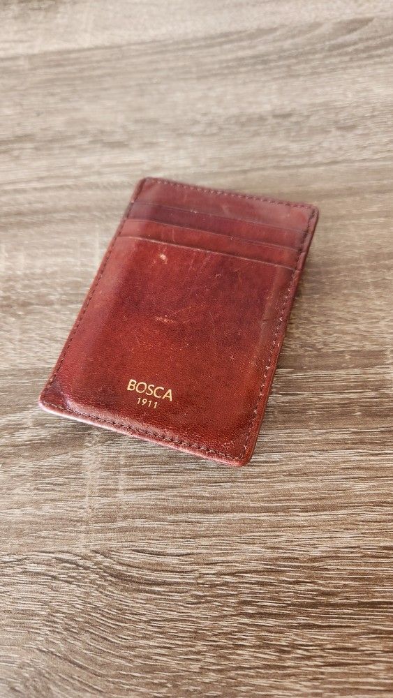 BOSCA Card And Magentic Money Clip Real Leather