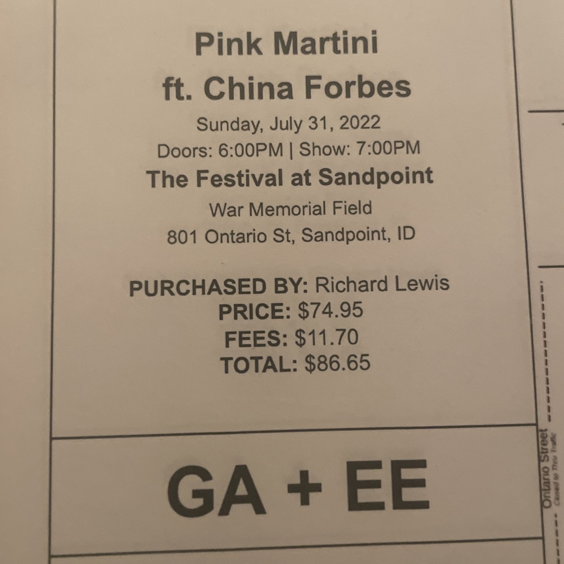3 Festival At Sandpoint Tickets For Pink Martini On SundayJuly 31st Early Entry
