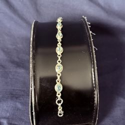 Sterling Silver Tennis Bracelet With Blue Topaz Adjustable New