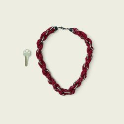  Red Twisted Multi-Strand  Beaded Necklace $20