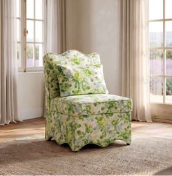 Accent Chair Seaside Cabbage Rose Green White fabric, New Especial price