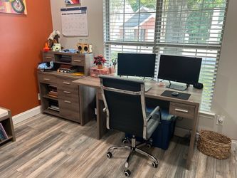 Modern Gray L-Shaped Executive Desk with Hutch &
