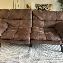 Faux Leather Adjustable Queen Futon + Barstool Set