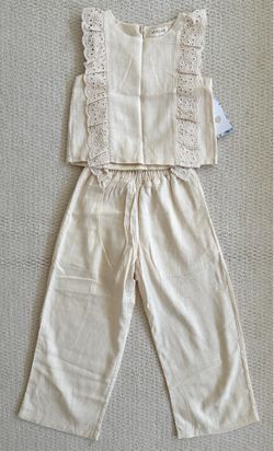 Btween Girls Linen Blend Two Piece Pants and Top Ivory Size 5