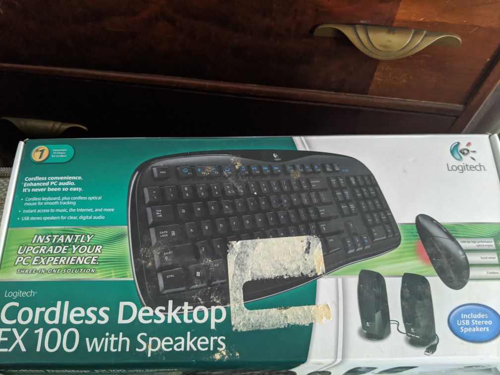 Cordless Desktop Keyboard Mouse And Speakers