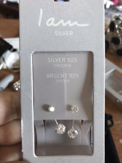 Sterling Silver Dangling Diamond Earrings