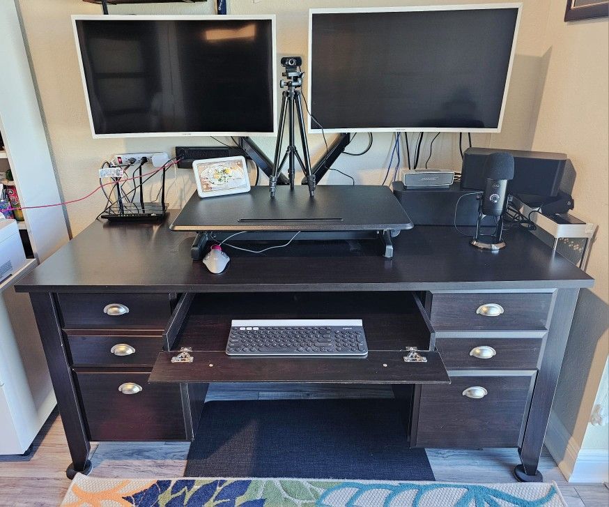 Office Desk, Hutch, And Filing Cabinet