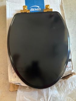 Bemis Black Toilet Seat with Gold Hinges
