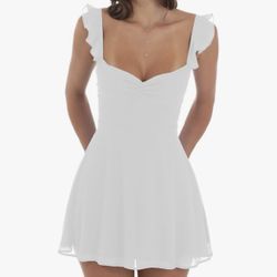 Womens S Mini White Dress Tie Back Ruffle A Line Corset Graduation
