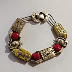 School Themed charm bracelet "Best Teacher" School Bus Apple Books Globe