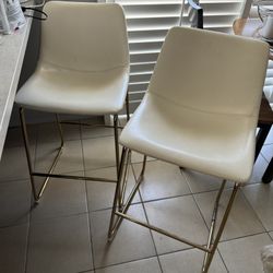 Leather Beige Chairs With Gold Trim 