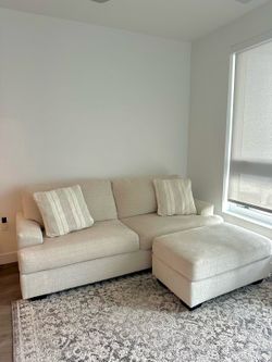 Beige Textured Sofa with Matching Ottoman LivingSpaces