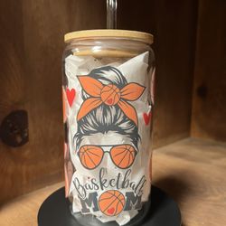 Basketball Mom Glass Can