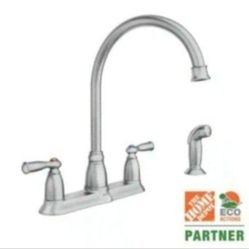 MOEN Banbury High-Arc 2-Handle Standard Kitchen Faucet with Side Sprayer in Spot Resist Stainless