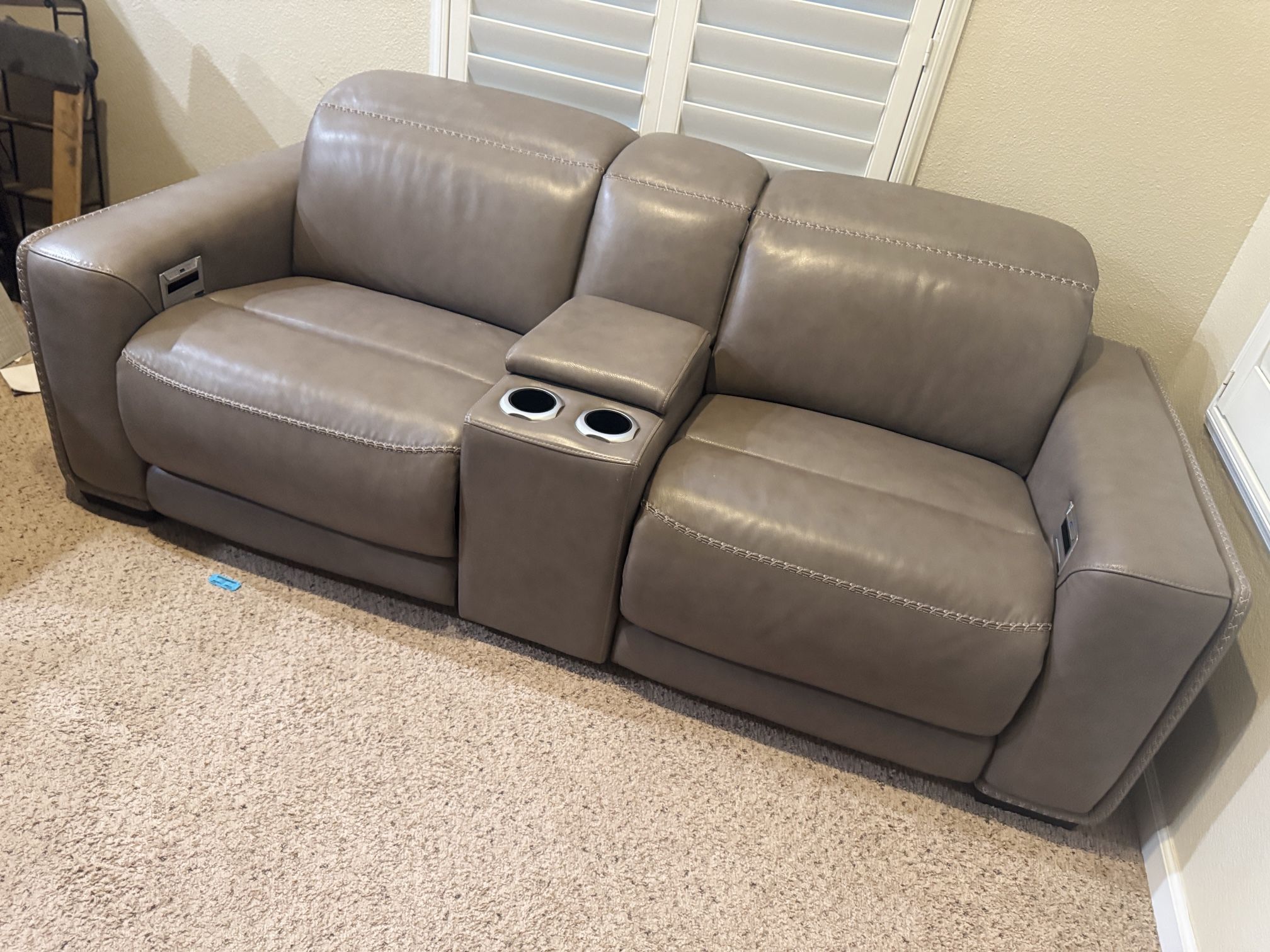 Ashley Furniture Correze Collection Leather/Power Recline Sofa & Loveseat W/ Console 