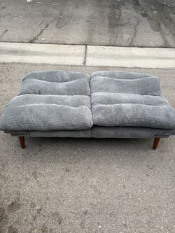 Gray Corduroy Futon Sofa with Wood Legs