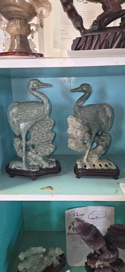 Antique estate  sale  two beautiful Jade greenstone cranes