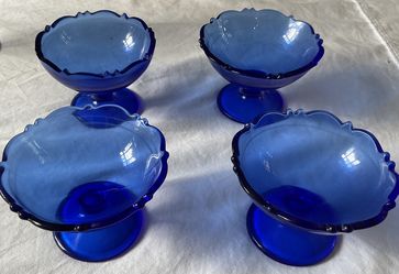 Vintage Cobalt Blue Depression Glass Mt. Pleasant Round Footed Ice Cream Glass