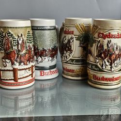 Holiday Series Vintage Budweiser Beer Stein Set.