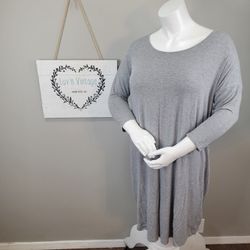 Liz Lange Maternity Gray T-Shirt Dress Casual 3/4 Sleeve Tunic Dress Size L
