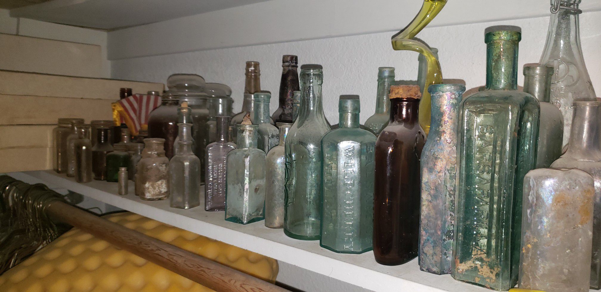 Collection of old antique glass bottles various