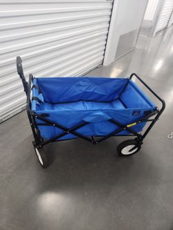 utility wagon with a black metal frame and an adjustable pull handle