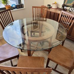 Glass Dining Table – 48" Round – Solid Wood Base