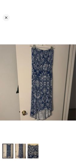 Blue & White Strapless Summer Dress Small